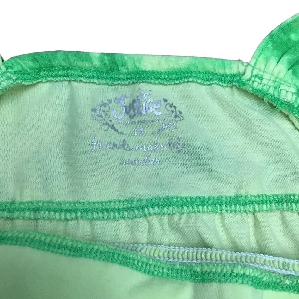 Justice Lime Green Floral Tank Top Girls Size 14 Cotton Sleeveless